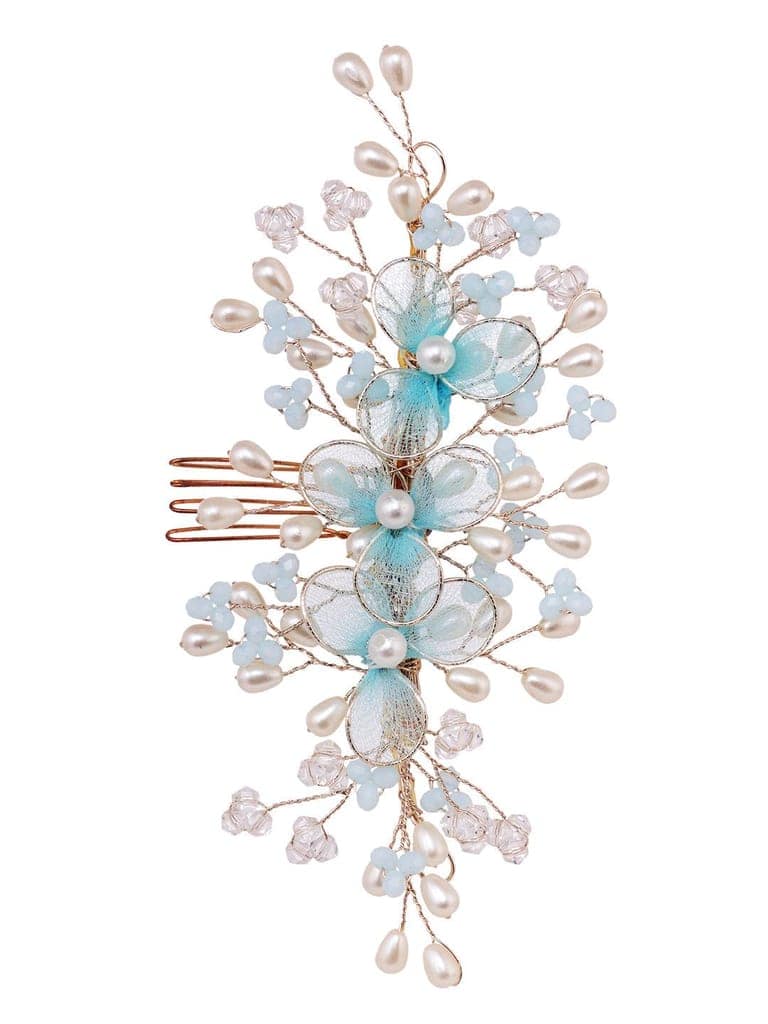 Silver Toned & Blue Stocking Flowers Beaded Hair Accessory view 2