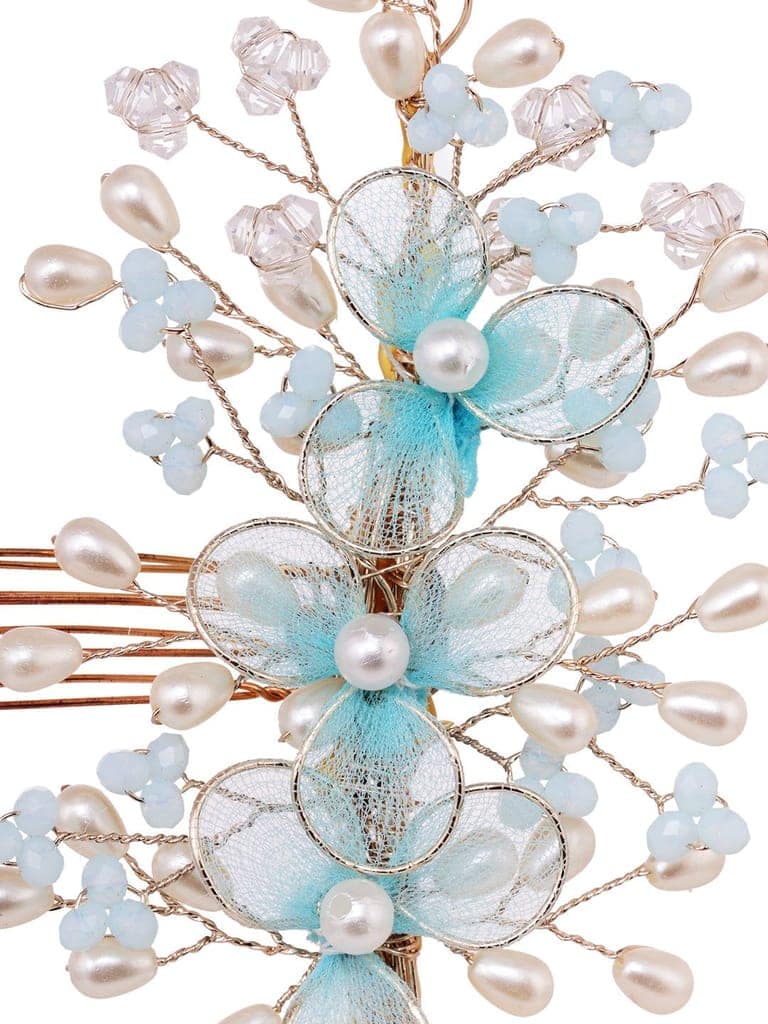 Silver Toned & Blue Stocking Flowers Beaded Hair Accessory view 3