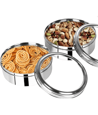 Visaxmi Puri Dabba Steel Silver Multi-Purpose Container ( Set of 2 )