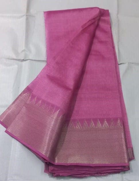 Pink Saree With Silver Zari Border view 2
