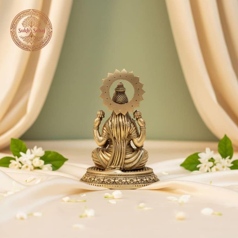 Sukh Sehaj Goddess Maha Lakshmi Murti| Laxmi Murti| Brass Murti | Handcrafted, Antique Finish, 2.7 Inch, for Home Temple, Decor, Pooja Ritual and Gifting view 3
