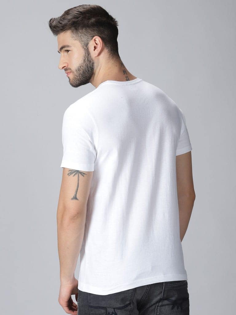 Cotton White Plain Round neck T-Shirt view 3