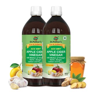 Dr. Patkar's - Apple Cider Vinegar with Ginger, Garlic, Lemon, & Honey (2x500ml) | Raw & Unfiltered | For Weight, Immunity & Digestion Management | Apple Cider Vinegar for Skin, Hair, and Body Health