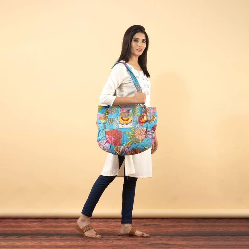 Rajasthani Embroidered Shoulder Bag, Pure Cotton Shoulder Bag With Handmade Beautiful Patchwork view 3