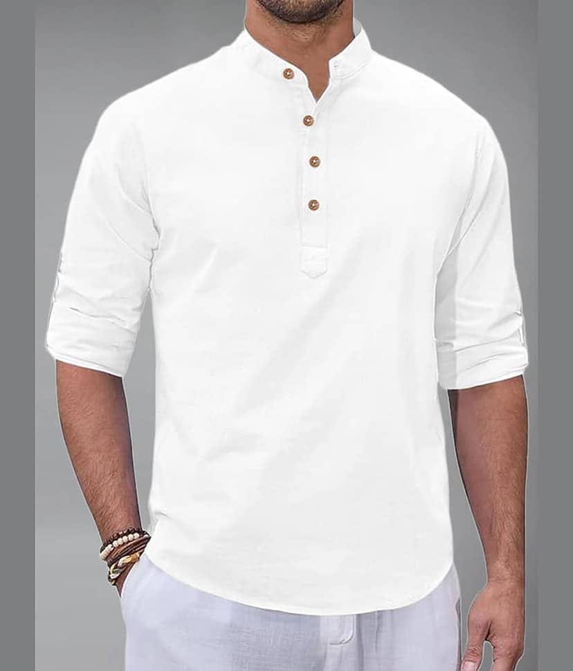 BHUVIKOO Cotton Blend Plain Shirt Style Kurta For Men ( Orange )