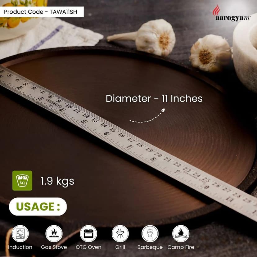 Aarogyam 11 Inch Induction Friendly Pre-seasoned Cast Iron Single Handle Tawa, Naturally Nonstick, Induction Friendly view 2
