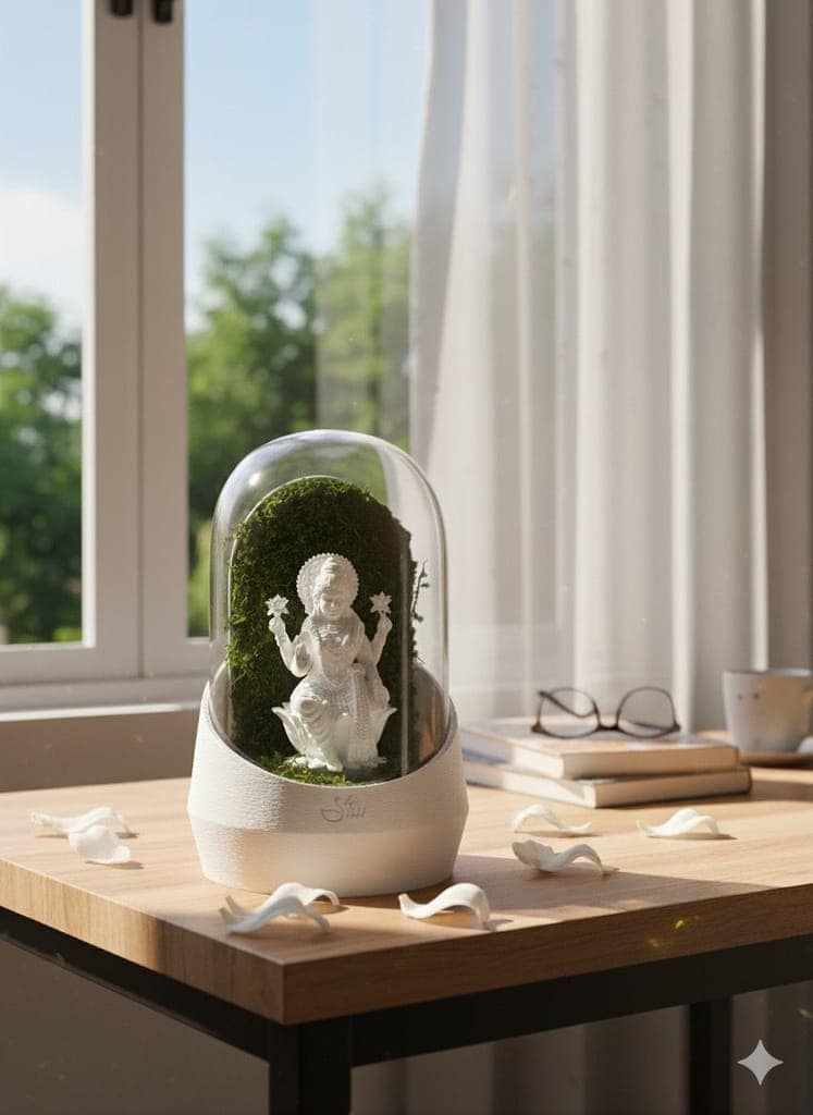 Lakshmi Idol Terrarium Globe with Moss - Prosperity & Home Decor