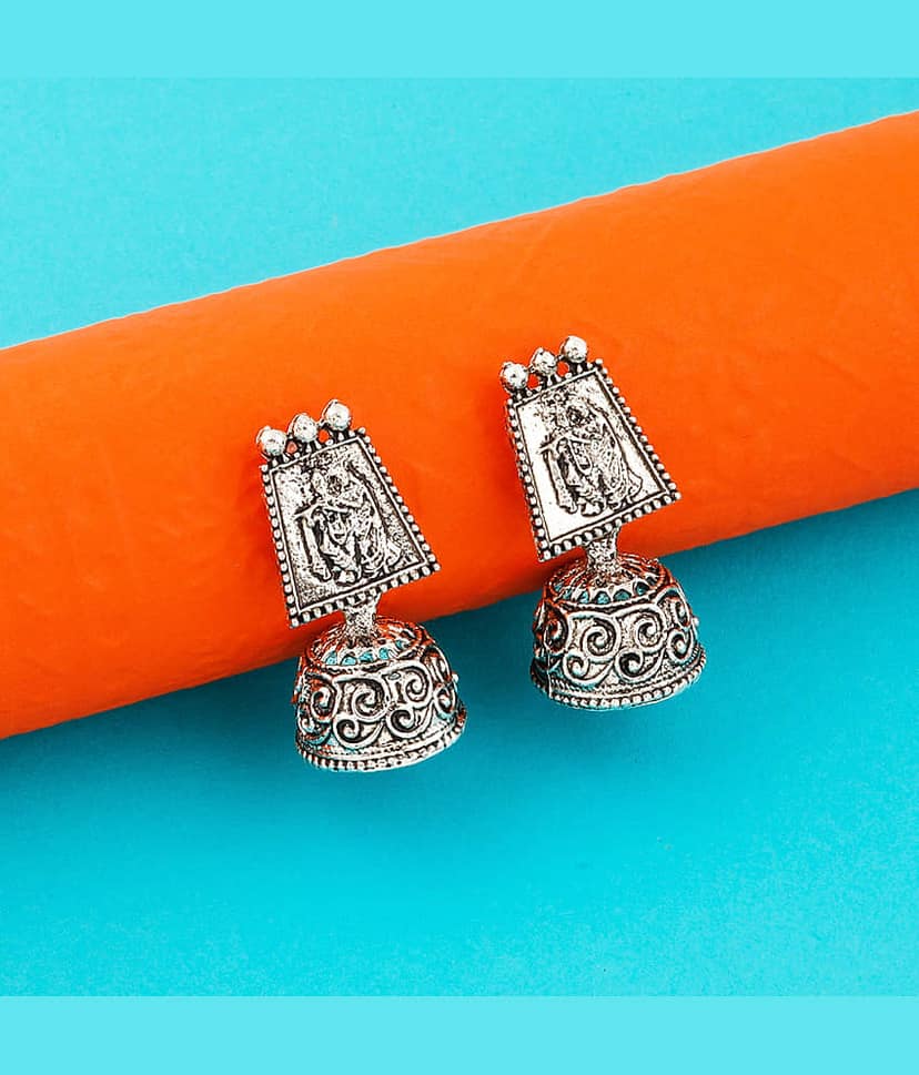 Silver Shine Oxidised Wedding Traditional jhumki Earring For Women Girl