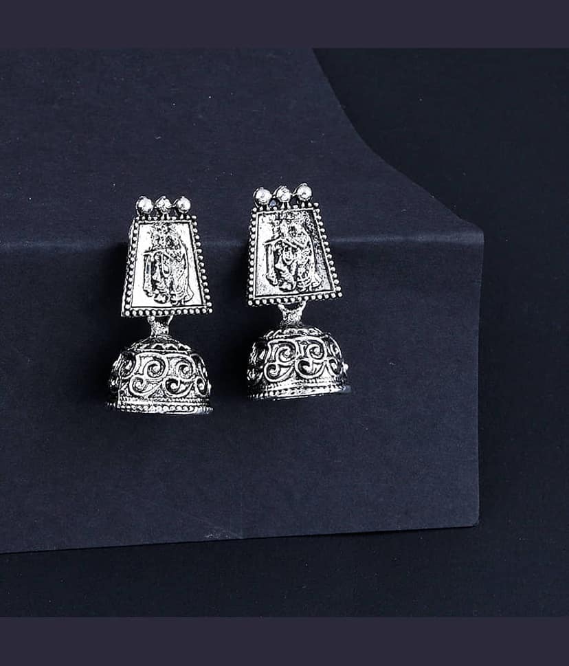 Silver Shine Oxidised Wedding Traditional jhumki Earring For Women Girl view 2