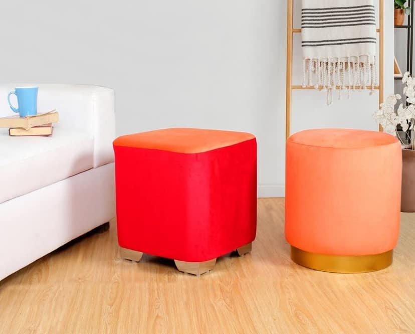 ShadowKart Ottoman Pouffes Sitting Stool for Living Room Furniture Wooden Footstools Puff Mudda Footrest Pouff for Office Home Decor, Combo