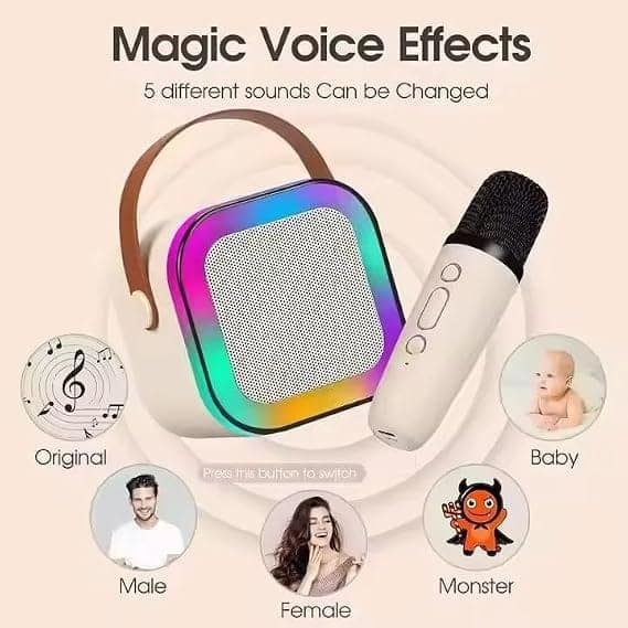 Portable Karaoke Speaker with Wireless Microphone and 5 Voice Changing Effects