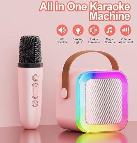 Portable Karaoke Speaker with Wireless Microphone and 5 Voice Changing Effects view 2