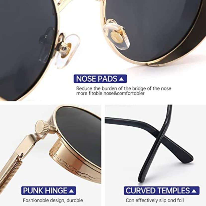 4Flaunt Disc Series UV Protected Steampunk Round Sunglasses For Men & Women (Gold-Black)- Pack of 1 view 3