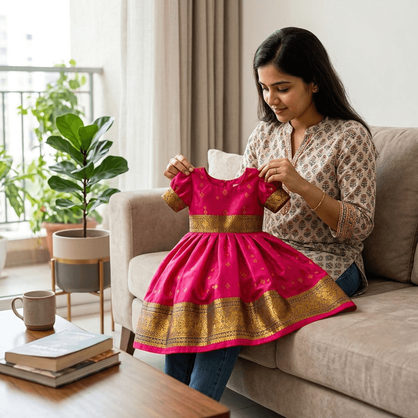 LUSTER Baby-Girls Knee Length Silk Satin Frock (Month 0-6, 6-12, 12-18) (6-12 Months, Pink) view 3