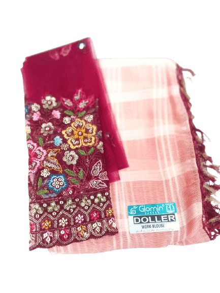 Blouse piece with gaji silk cotton running material 5.5 meters with combined blouse view 2