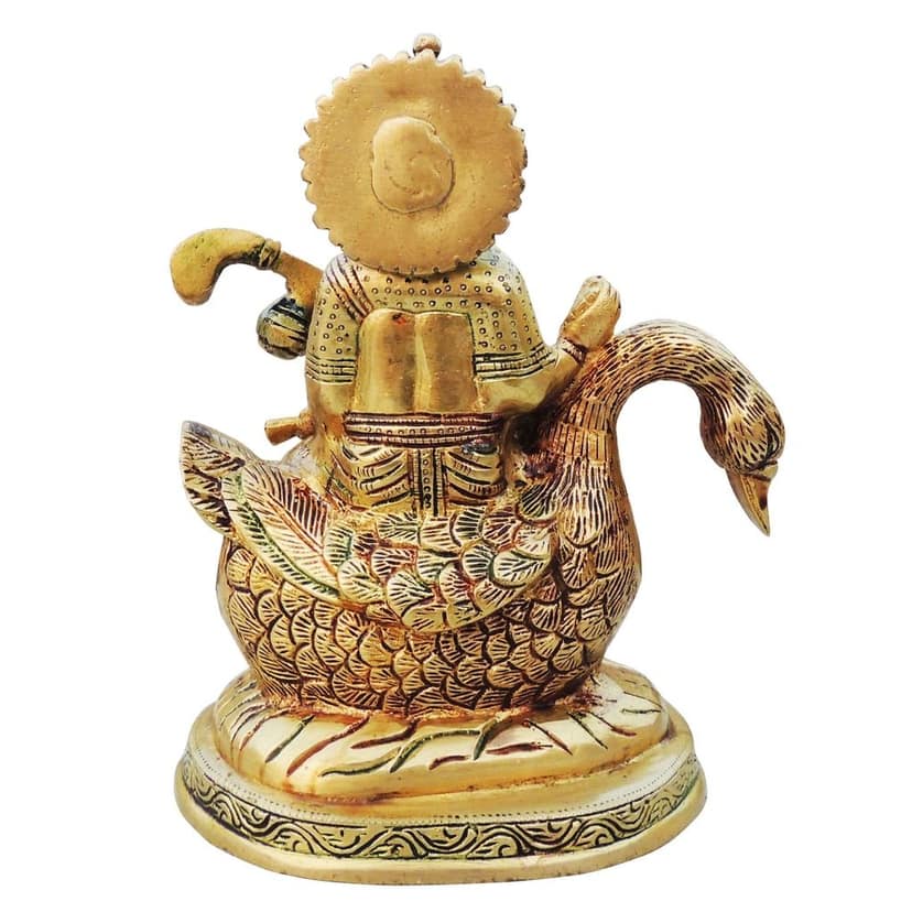 Brass Saraswati Ji on Swan God Idol - Elegant Decorative Sculpture, Height : 7.2 Inch (BSMAS931 C) view 3