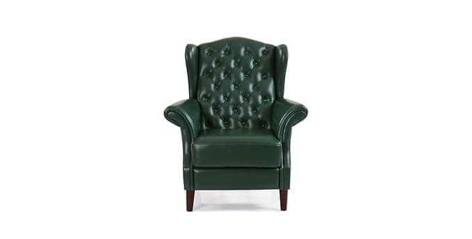 Karlsson Leather Chair with Armrest | Solid Wood and Plywood Wing Chair for Home Living Room & Office - Green view 2