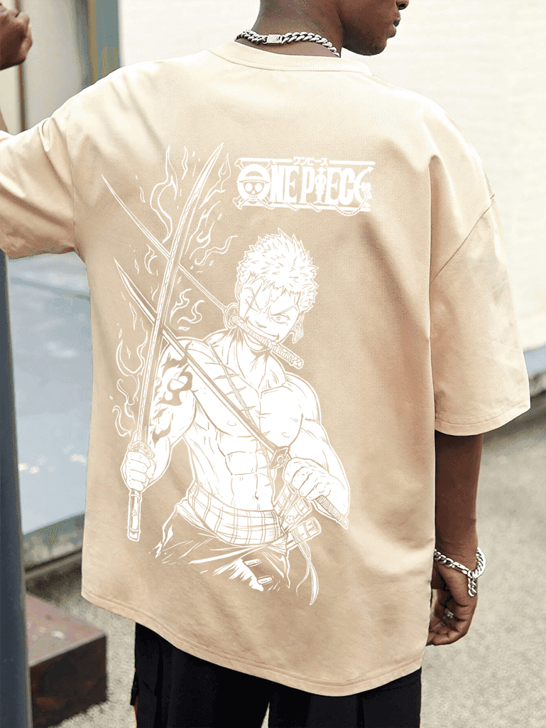 SCOTT FINCHER Men's One Piece Anime T-Shirt, Roronoa Zoro T-Shirt, Japanese Anime Shirt, Manga Shirt, Streetwear, Harajuku Style, Casual Tee, Gift for Anime Fans : AA(ARN)CREAM_137