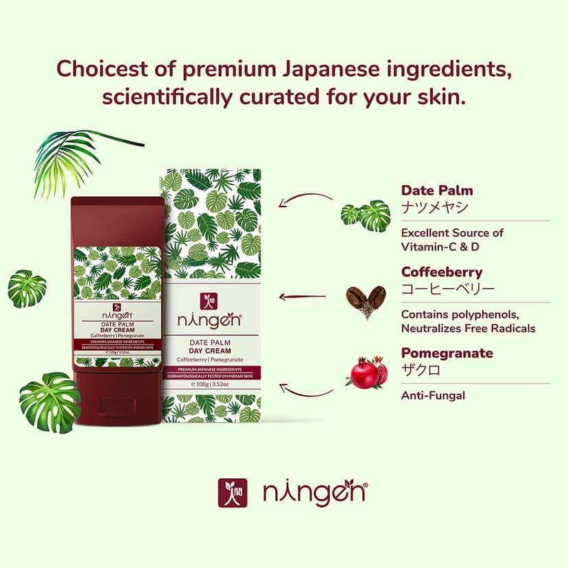 Ningen Skin Nourishing Day Cream I Infused with Date Palm, Coffeeberry and Pomegranate Extracts I Dermatologically Tested, Paraben Free I Delivers Day Long Essential Nutrients and Moisture I 100g view 3