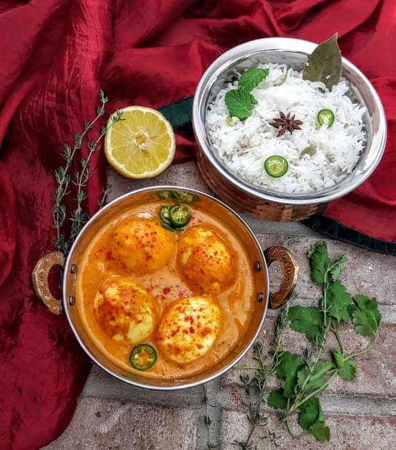 Homestyle egg curry rice meal