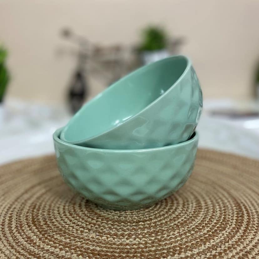 Ceramic Dining Green Diamond Shaped Ceramic Soup/Cereal Bowls- Set of 2