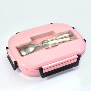 Store4Hope Pink Lunch Box for Kids and Adults, Stainless Steel Lunch Box with 3 Compartments with Spoon Slot.