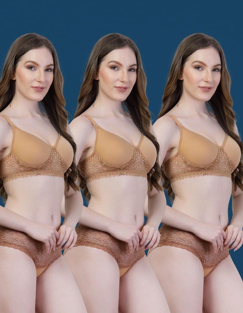 ADORNSTAR Bra Panty Set Sexy Lingerie Set for Women Pack of 3 Silver view 3