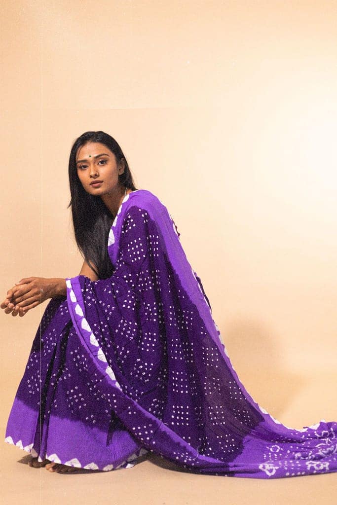 Boond - Kaisori Bandhani shades of purple Bandhani cotton saree