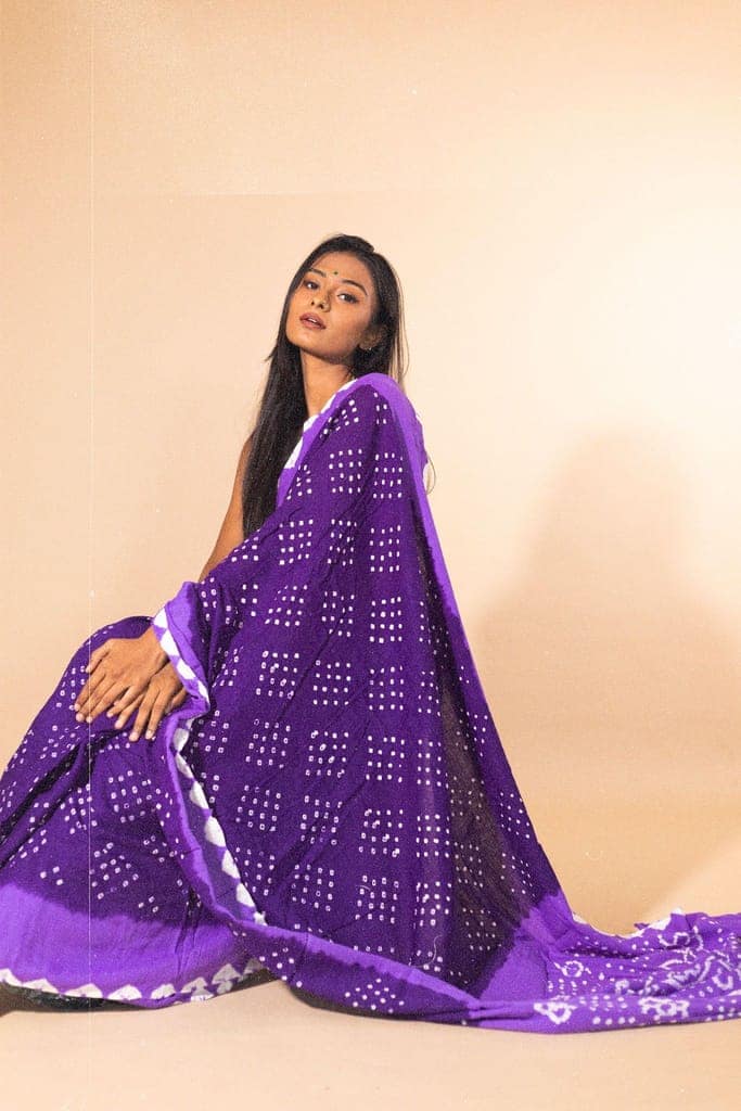 Boond - Kaisori Bandhani shades of purple Bandhani cotton saree view 3