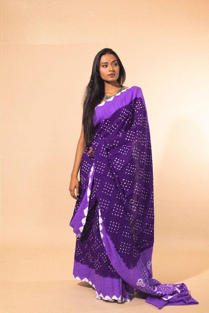 Boond - Kaisori Bandhani shades of purple Bandhani cotton saree view 4