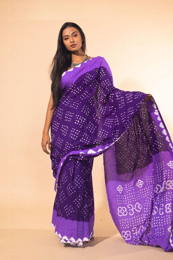 Boond - Kaisori Bandhani shades of purple Bandhani cotton saree view 5