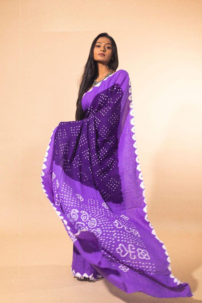 Boond - Kaisori Bandhani shades of purple Bandhani cotton saree view 6