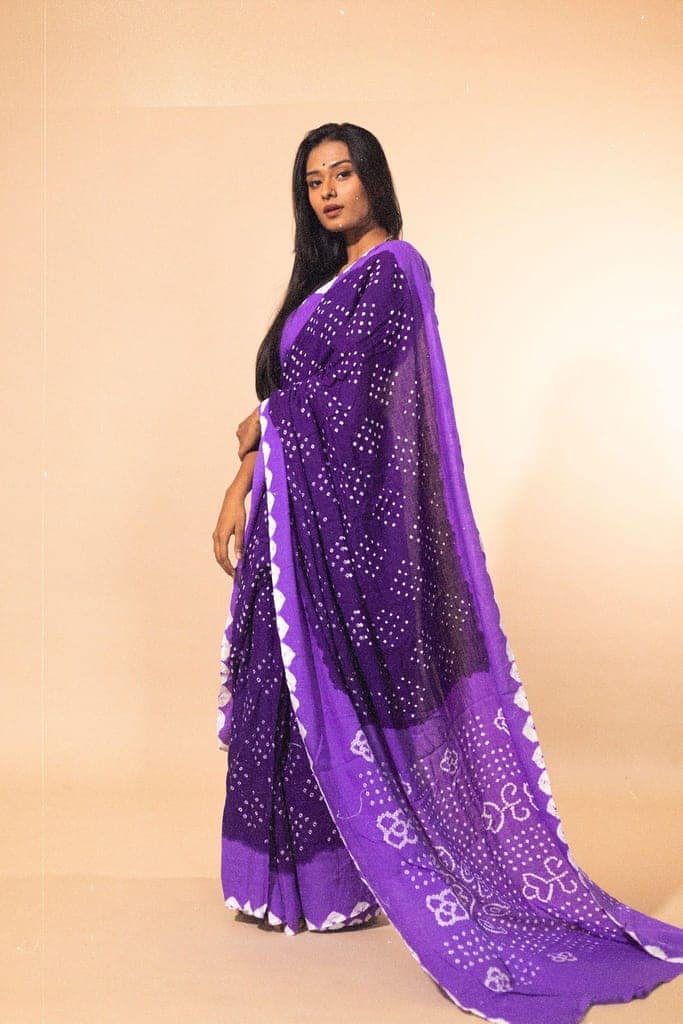 Boond - Kaisori Bandhani shades of purple Bandhani cotton saree view 7