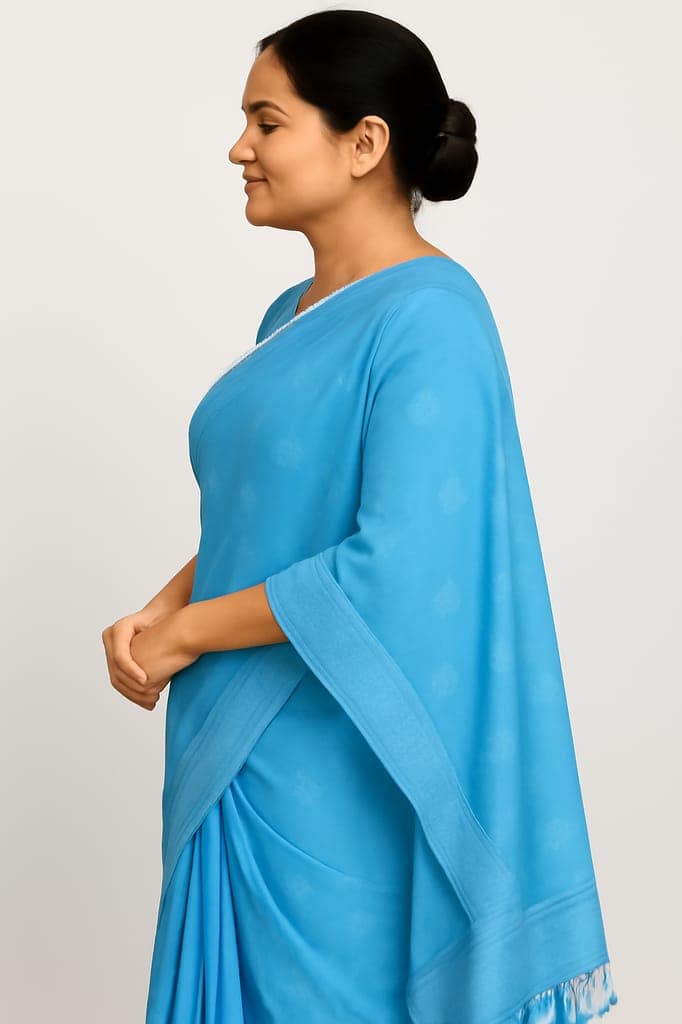 Sky Blue Floral Saree with Matching Blouse view 2
