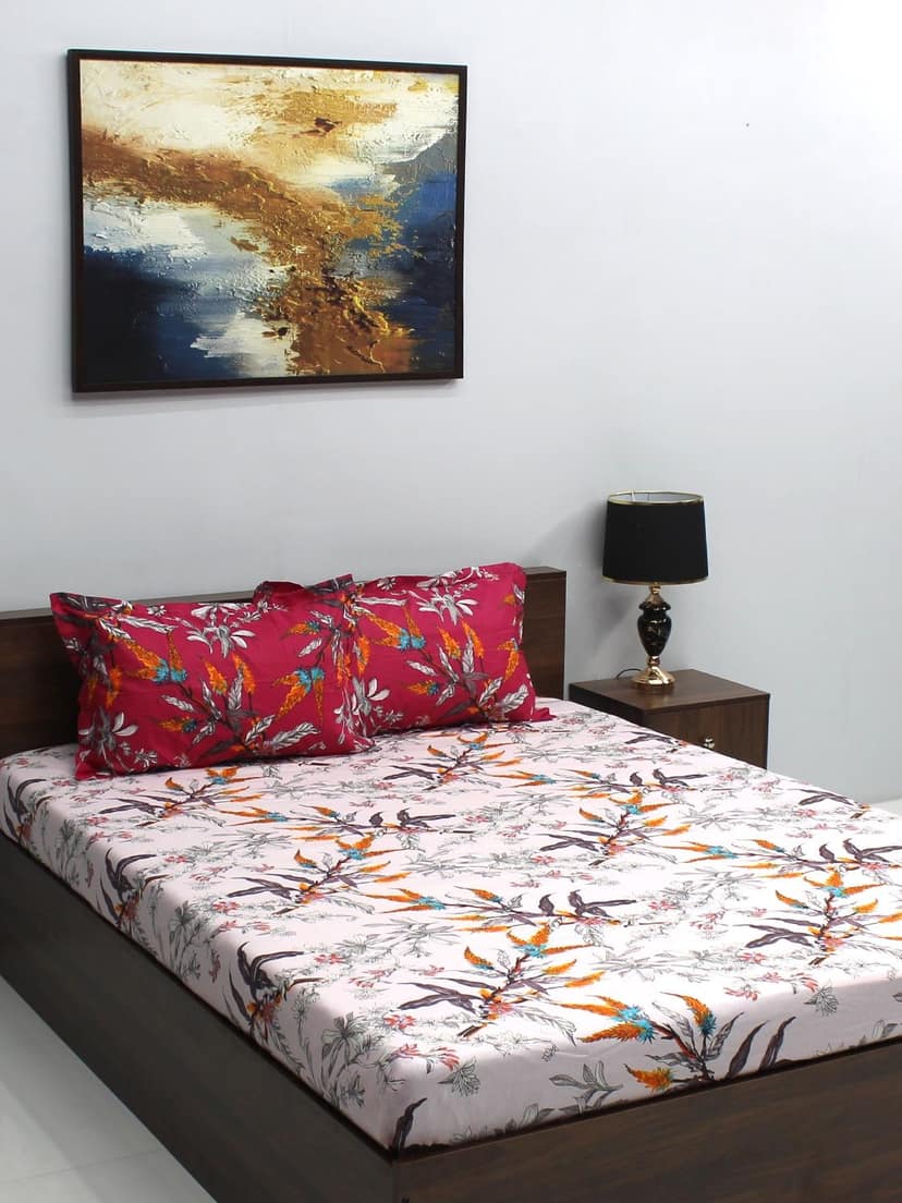 Bombay Dyeing Ivyrose 110 Tc 100% Cotton Queen Bedsheet With 2 Pillow Covers - Orange Rust