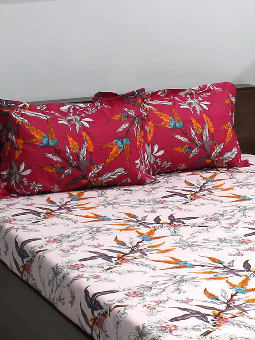 Bombay Dyeing Ivyrose 110 Tc 100% Cotton Queen Bedsheet With 2 Pillow Covers - Orange Rust view 2