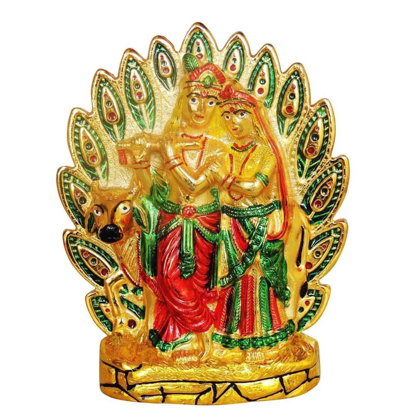 Aluminium Wall Hanging Radha Krishna Meena Work Showpiece, Height : 9 Inch (ASMAS451 M) view 3