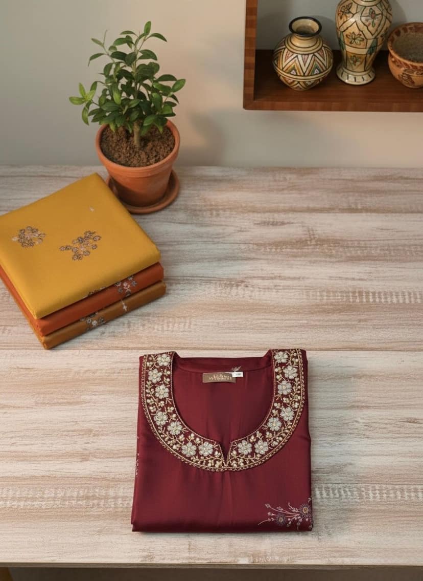 Glamvila Velvet Bloom Designer Kurti view 3