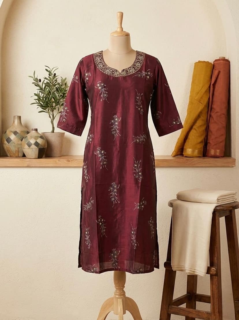 Glamvila Velvet Bloom Designer Kurti view 5