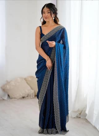 Space Soft Silk Saree with Siroski Diamond and Val Work