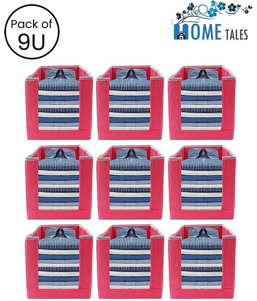 Non-Woven Shirt Stacker & Cloth Organizer, Pack of 9 (Pink)