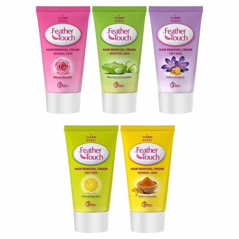 Vi-John Feather Touch Hair Removal Cream Pack Of 5, Rose 40 GM, Sandal 40 GM, Honey 40 GM, Lime 40 GM, Haldi Chandan 40 GM( 200 GM Set Of 5)