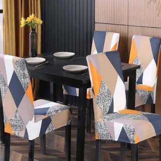 PENTHOOM Elastic Chair Cover Dining Stretchable | Removable Set of Washable and high 4 Elasticity Premium Fabric 2 Covers 6 Seat Slipcover Orange Diamond Pattern