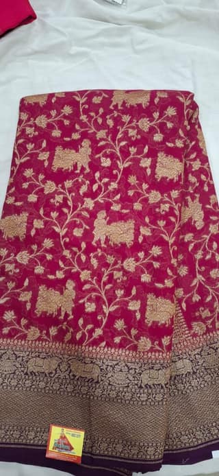 Buy Online Pink Color Traditional Saree With Golden Weaving Work And Heavy Pallu For Women