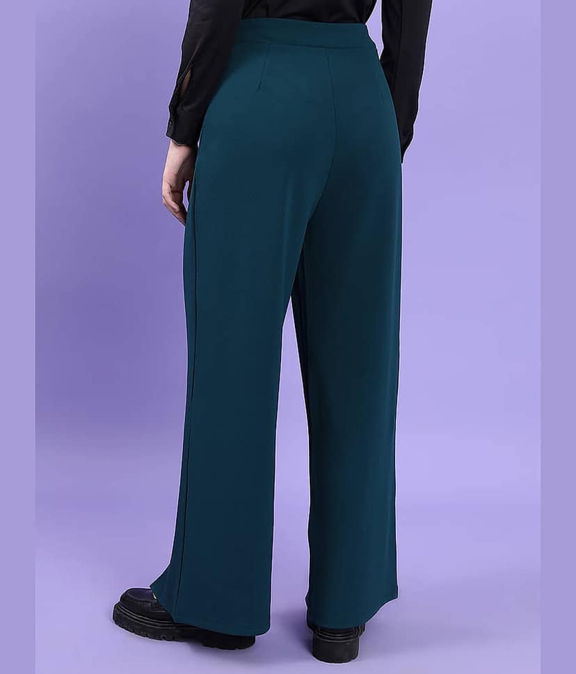 Tokyo Talkies Pack of 1 Polyester Flared Women's Casual Pants ( Teal ) view 3