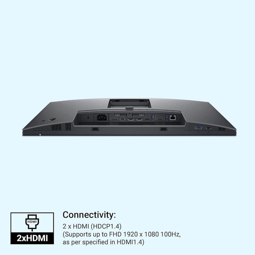 Dell-P2425HE-Black 60.45cm (24") FHD Monitor 1920x1080 at 100Hz, Response Time: 5ms(Fast), Brightness: 250 cd/m2(typical), Ports: 1x HDMI1.4, 2xDP 1.4, 1xRJ45, 2x USB3.2Gen1Type-C, 3x USB3.2 Gen1TypeA view 3