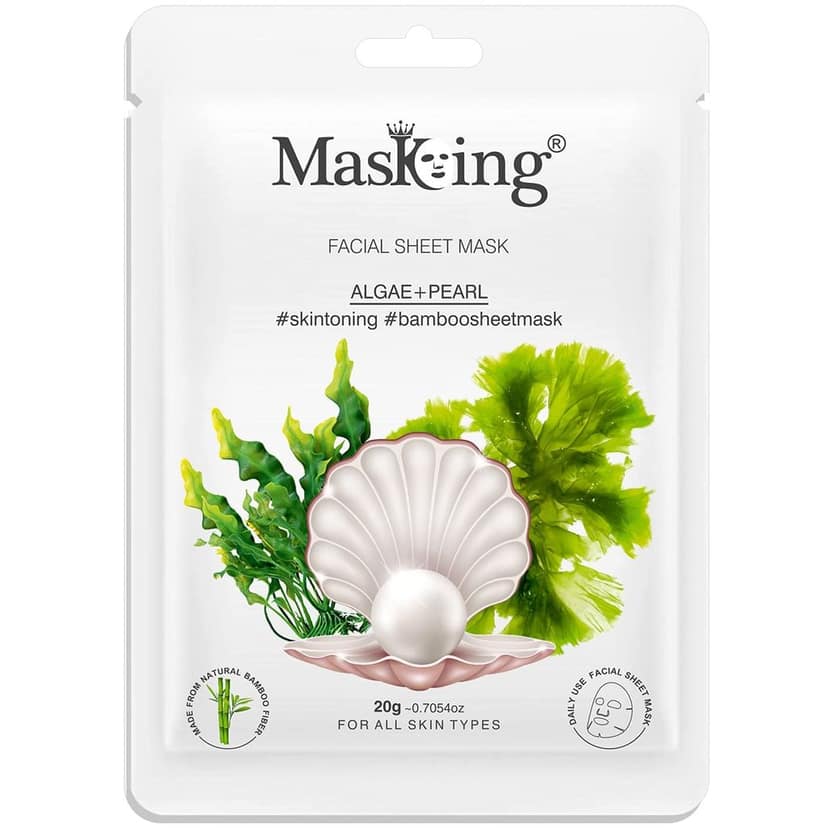 MasKing Bamboo Facial Sheet Mask of Algae & Pearl for Skin Toning Ideal for Women & Men, 20ml each (Pack of 2) view 3