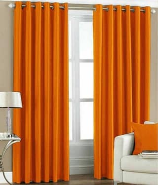 N2C Home Solid Semi-Transparent Eyelet Curtain 7 ft ( Pack of 2 ) - Orange