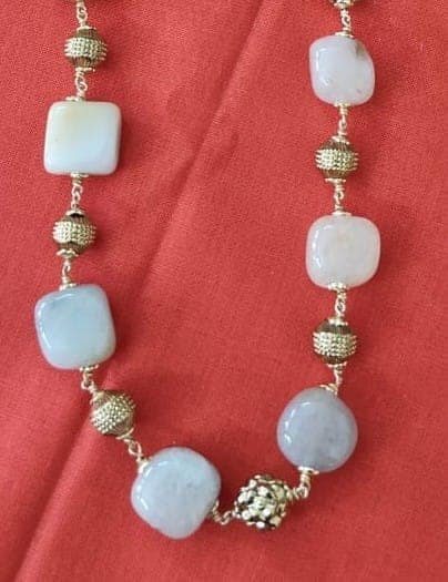 "Stunning Golden Beaded Necklace with a Floral Centerpiece" view 2