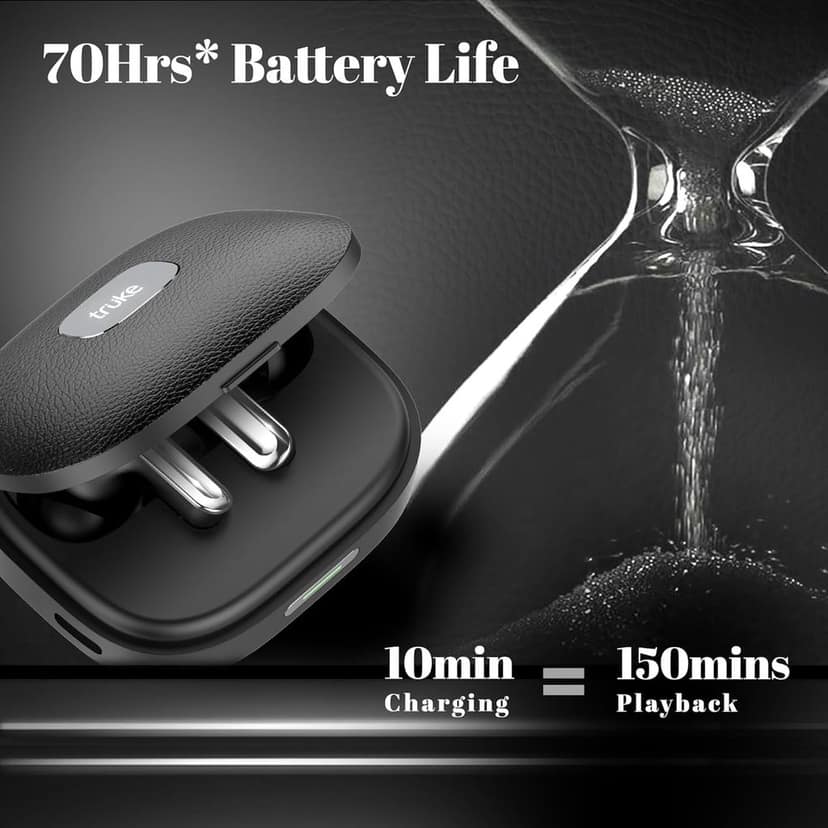 truke Mega 9 New Launch True Wireless in Ear Earbuds W/ 24-Bit Lossless Spatial Audio, 70H Battery Fast Charge Ear Buds (Charcoal Black) view 4